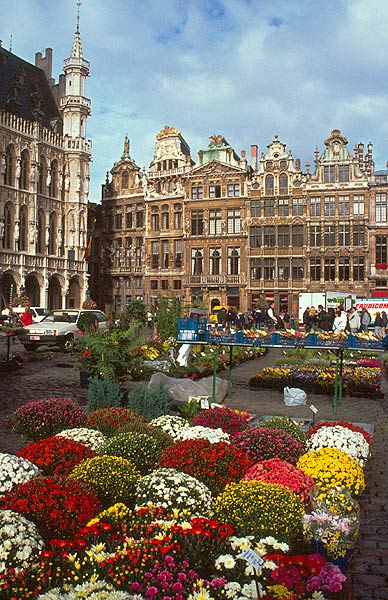 Brusel, květinový trh na Grand Place