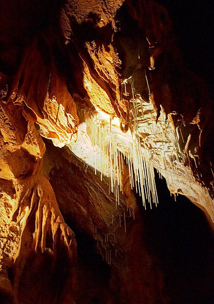 Sintrová brčka na stropě jeskyně